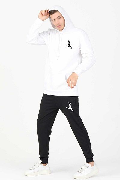 DEEPSENCE White Men's Tracksuit Set - Football Player Printed, Raised Fabric