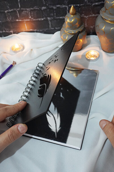 markcat Black Wooden A5 Spiral - Unlined Diary Notebook with Feather Design School Notebook