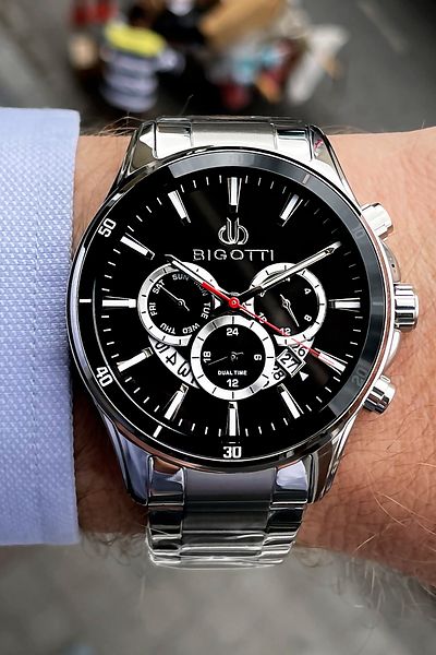 Bigotti Steel Men's Wristwatch 5 ATM Water Resistant Silver Color + Bracelet