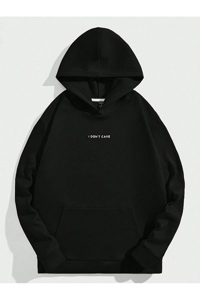 PALPİTO Hanorac unisex negru I Dont Care imprimat cu glugă cu 3 fire