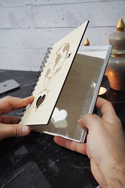 markcat Balloon Patterned World Wooden Notebook - Agenda and Daily Use - Unlined Notebook-a5-anı