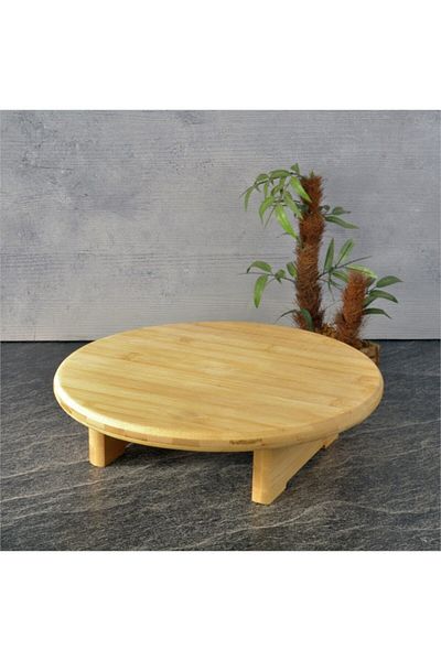SİHİRLİ AYAKLAR Bamboo Round Cut Presentation Board - Footed Cheese Plate