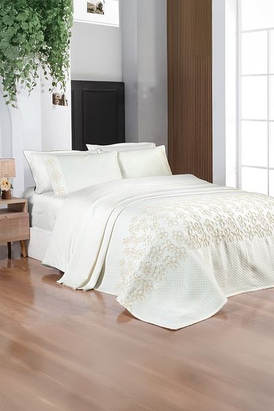 Sarev Ecru Color Single Shida Wedding Pique Set - 100% Cotton