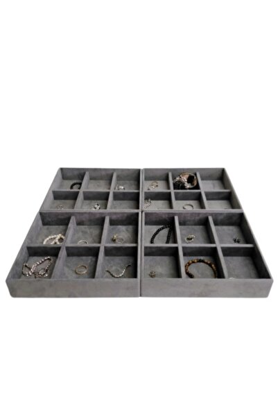 İsdeksan طقم حامل منظم للمجوهرات والإكسسوارات مكون من 4 قطع باللون الرمادي