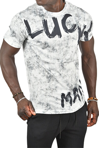 DeepSEA Γκρι ανδρικό μπλουζάκι με ψηφιακή εκτύπωση - Tie-Dye Washing, Crew Neck, Slim Fit, Lycra 2403217