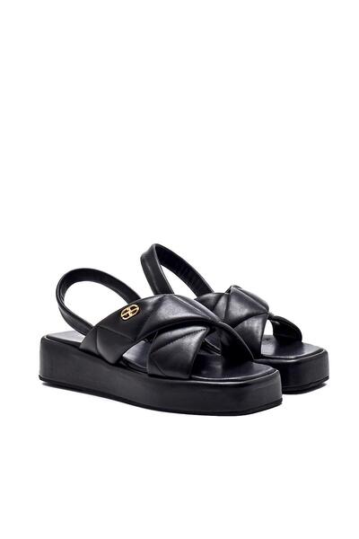 Sofia Baldi Black Leather Karam Women's Flat Sandals