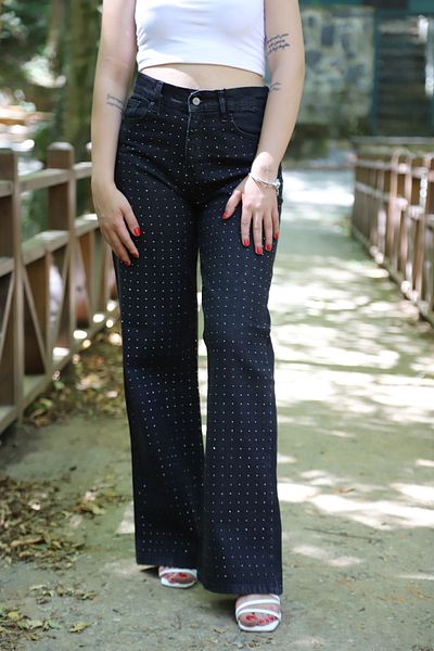 BELLE BOUTIQUE Black Stone Detailed Women's Trousers