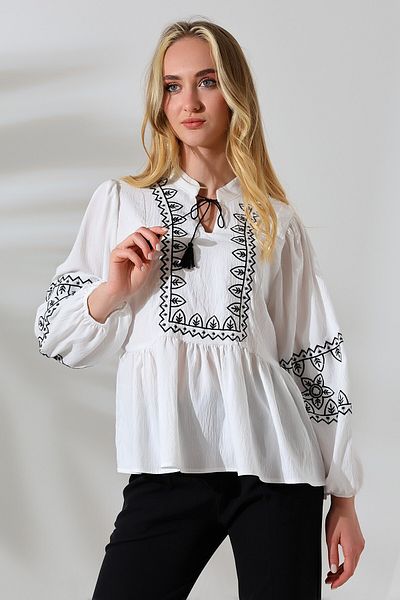 FoR ShE Ecru Colored Forshe Women's Blouse - Embroidery Detail