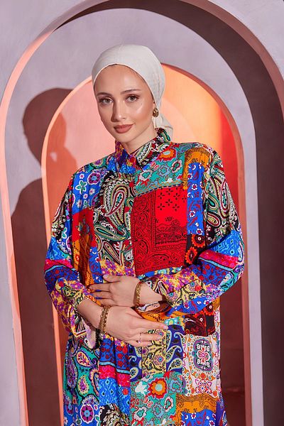 Bold Grup Γυναικείο χιτζάμπ φόρεμα Premium Viscose με έγχρωμο σχέδιο