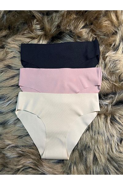 berz wear سراويل داخلية بيكيني من الليكرا بدون خياطة مقطوعة بالليزر مكونة من 3 قطع - لا تترك علامات