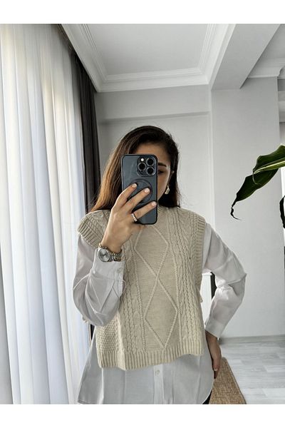 Miss Giz Butik Страничен пуловер с плитка за коса