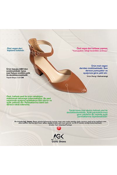 Güllü Shoes Дамски кафяви обувки на ток Вечерна рокля Стилет на масивен ток Обувки за сватбена рокля 5,5 см