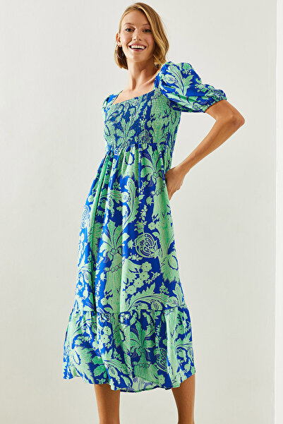 Bianco Lucci kadın Göğsü Gipeli Karpuz Kol Viskon Elbise