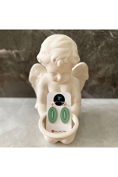 KARYA Mint Green Oval Earrings Handmade Polymer Clay Earrings