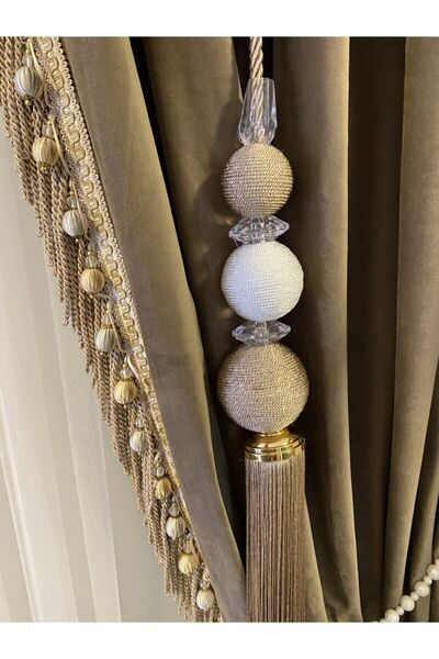 Genel Markalar Perde Aksesuarı Super Lüks Dekoratif Perde Aksesuarı Şık Aksesuar Orta Sarkıt Sütlü Kahve Krem