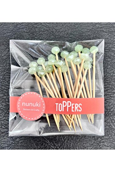 NUNUKİ مسواك كوكتيل مطرز بالكريستال باللون الأخضر الفاتح - 25 قطعة 7 سم، ديكو...