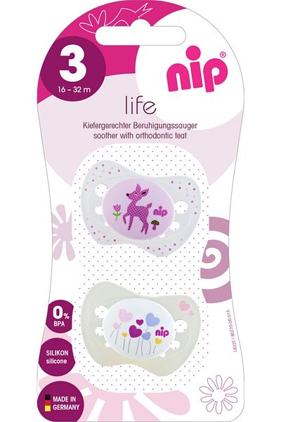 Nip Baby Girl White 2-Piece Life Silicone Pacifier
