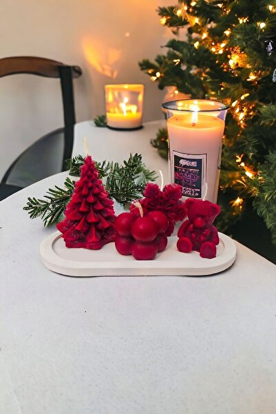 SIER CONCEPT Dekoratif Mum Seti 4 Yoğun Kokulu, Çam Ağacı, Ayıcık, Bubble, Ka...