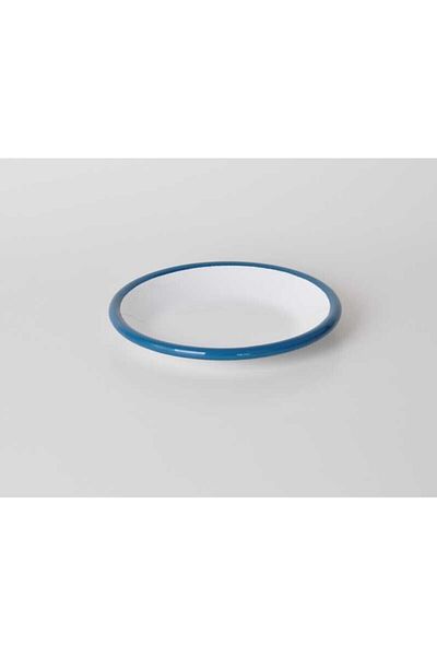 Luyano Enamel Coating on Steel Inner Outer White Cookie Plate Diameter 12 Cm Edge Band Petrol Green 1 Piece