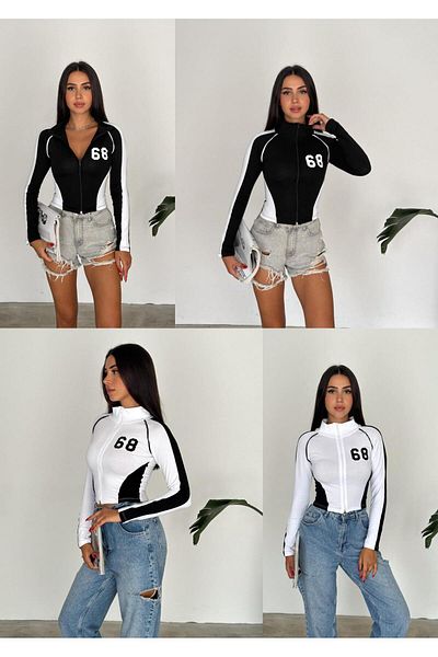 Touz Moda Λευκή μακρυμάνικη μπλούζα Crop - 68 Number Racer