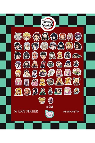 Akumastik Demon Slayer Sticker seti 58 adet - Anime sticker - Parlak sticker