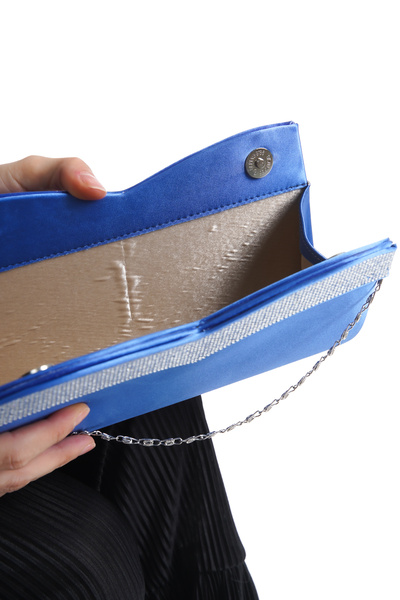 Moda Değirmeni Geantă de seară pentru femei din satin albastru cu detalii în piatră - BG1197-310-0003