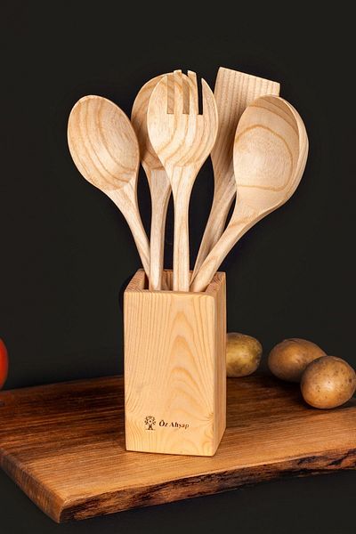 Öz ahsap 6 Pieces Premium Handmade Boxed Wooden Spoon Kitchen Set Easy to Clean Matte Glossy Surface