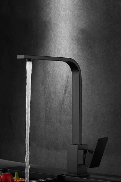 VSA Siyah Kare Kuğu Mutfak Bataryası 360 Derece Döner Borulu