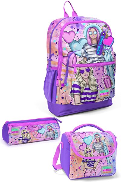 Coral High YAYGAN Coral High Kids Ροζ Μωβ Μοντέρνο Σετ Σχολικής Τσάντας 3 τεμ...