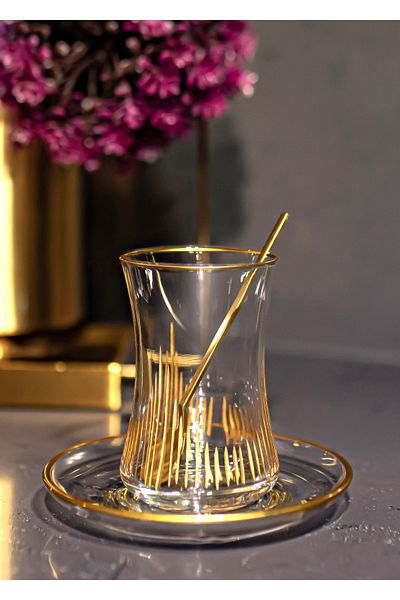 sudeka 12 Pieces 6 Person Gold Hand Decor Cut Tea Set