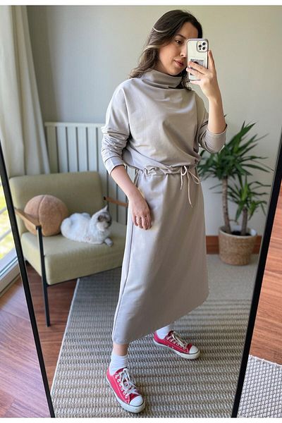two in sis Φόρεμα με όρθιο γιακά Φόρεμα μέσης Shirred Sweat Φόρεμα Hijab Sweat