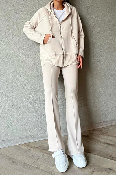 My Blog Krémová mikina z úpletu - detail rozparku