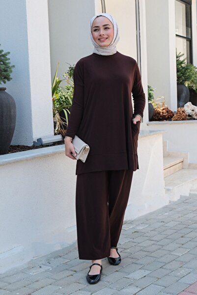 LOCCO Brown Suit Set with Pockets and Sides