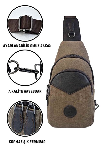 en deri Men's Shoulder Bag - Canvas Brown, Crossbody