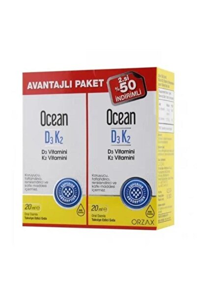 Orzax Ocean D3K2 Damla 20 ml İkincisi %50  + Ocean ExtraMag 60 Tablet
