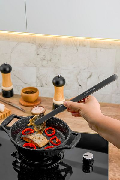 Silicorner Anthracite Silicone Serving and Chef Tongs Set