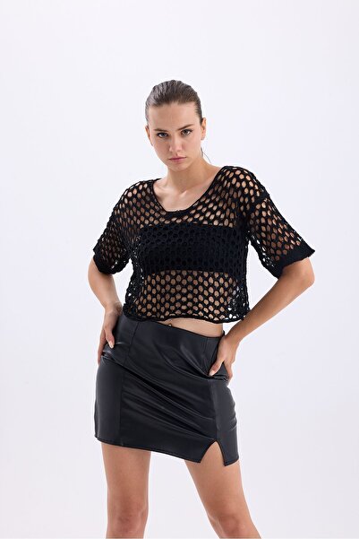 Get Crazy Pulover crop din plasă scobită