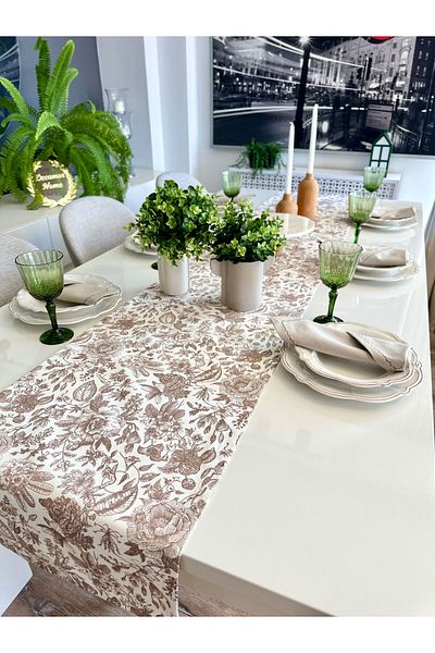 Decamor home Кафява пътека с флорален мотив, устойчива на петна