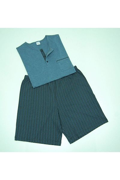 Nur Aka by Nurteks Patterned Blue Melange Shorts Pajama Set.