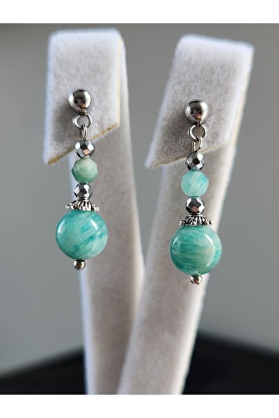 Home Doğaltaş Amazonit Taşı Sallantılı Çelik Küpe