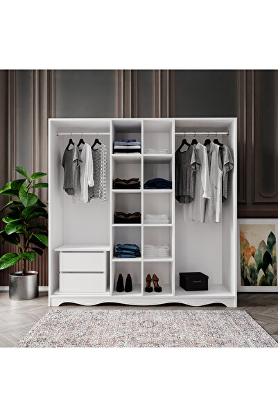 WENCE Free 6 Kapaklı 2 Çekmeceli Country Modüler Gardırop, Elbise Dolabı - Tamamı 1. Kalite Mdf