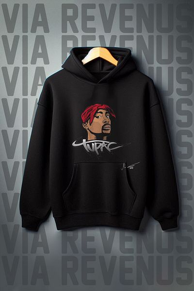 Vordevia 2pac Printed Black Kangaroo Pocket - 3 Thread Oversize Hooded Sweetshirt