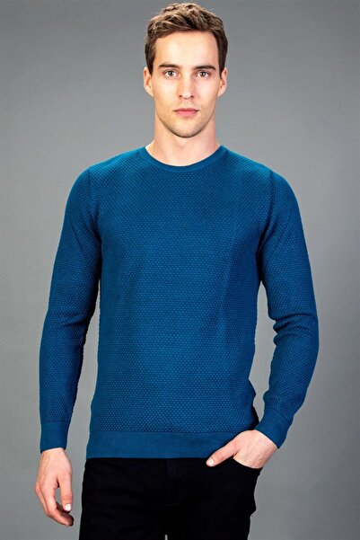 Tudors Men's Honeycomb Patterned Crew Neck Slim Fit Knitwear Sweater