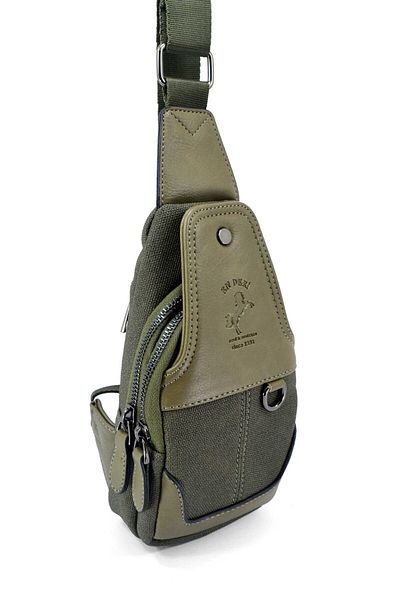 en deri Khaki Canvas Adjustable Cross Strap Shoulder Bag 7044