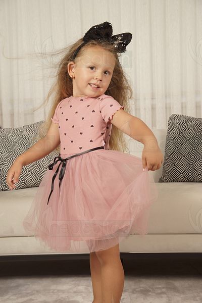 neocotton Rochie de fetiță cu mânecă scurtă din tul cu inimă pentru ziua de naștere și ocazie specială