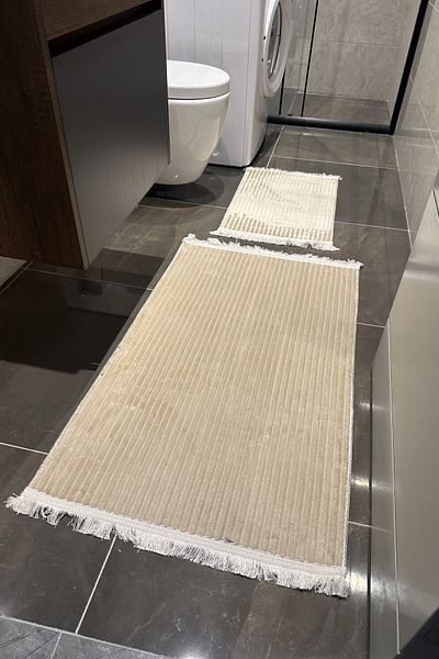 CENTER AVM Μαλακό σετ μπάνιου βελούδινο βιζόν που πλένεται στο πλυντήριο
