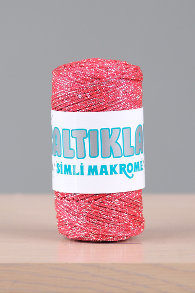SALTIKLAR Makrome Ipi Simli 100gr 3mm - Premium Simli Makrome Ipi Kırmızı Sg-100