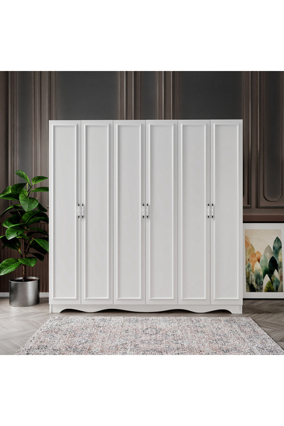 WENCE Free 6 Kapaklı 2 Çekmeceli Country Modüler Gardırop, Elbise Dolabı - Tamamı 1. Kalite Mdf