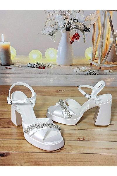 Modavien Pantofi de mireasa cu platforma din satin de piatra de 10 cm