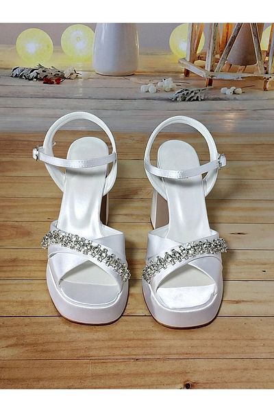 Modavien Pantofi de mireasa cu platforma din satin de piatra de 10 cm